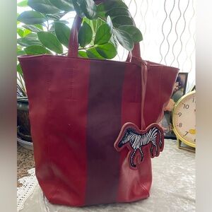 SOLD! VINTAGE SAKS FIFTH RUBY AND PURPLE LEATHER ZEBRA HOBO TOTE BAG